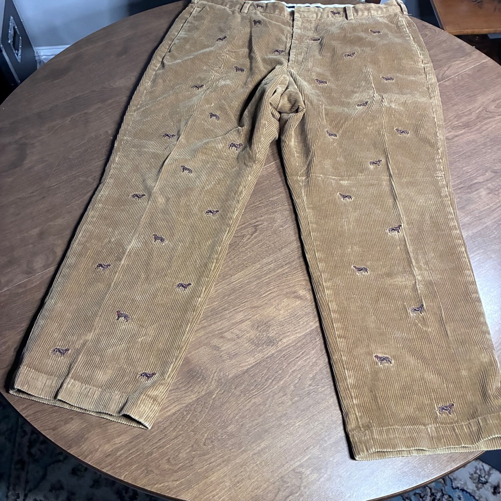 Brooks Brothers Corduroy Pants all over Embroidered Dogs 42x30 Mens Brown